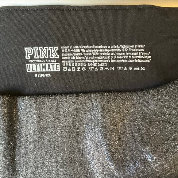 PINK Victoria’s Secret Women Leggings size M Gray Full Length Glossy Glitter - Picture 8 of 10
